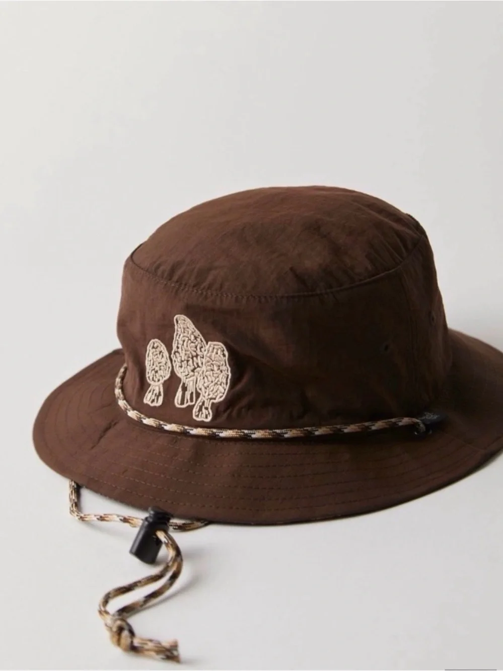 Free People unisex Brown Bucket Hat with Cream Embroidered Motif